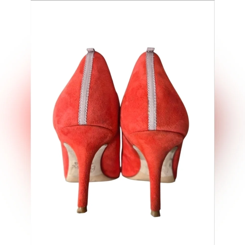 Boden Suede Leather Madison Courts Burnt Orange Scallop Heels Size 7.5